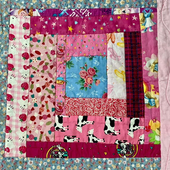 OOAK Hand Made Toddler Size Quilt Strawberry Shortcake Florals Hello Kitty Elsa - Picture 9 of 12